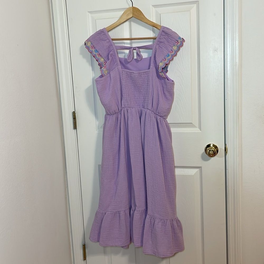 Lavender gauze Ruffled Midi Dress, Large - Picture 4 of 8